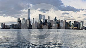 One World Trade Center dominates the Lower Manhattan skyline, New York City, USA.