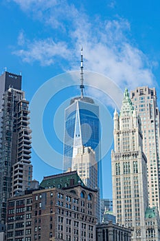 One World Trade Center in the Lower Manhattan New York City Skyline on a Beautiful Day