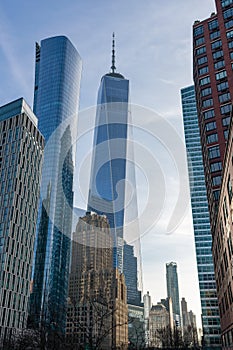 One World Trade Center among Skyscrapers in Lower Manhattan of New York City