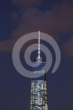 One World Trade Center (1WTC), Freedom Tower and clouds, New York City Skyline at dusk, New York City, New York, USA