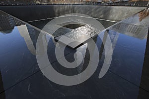 One World Trade Center (1WTC), Freedom Tower reflections and Footprint of WTC, National September 11 Memorial, New York City, New