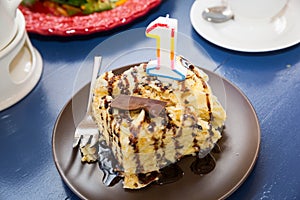 One year cake. Birthday cupcake with number one. Birthday greetings