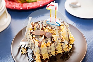 One year cake. Birthday cupcake with number one. Birthday greetings