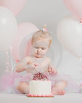 One Year Old Birthday Portraits With Smash Cake