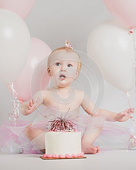 One Year Old Birthday Portraits With Smash Cake