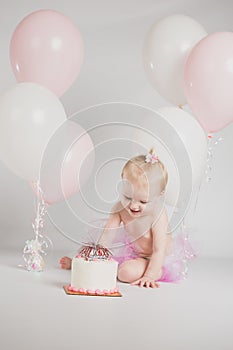 One Year Old Birthday Portraits With Smash Cake