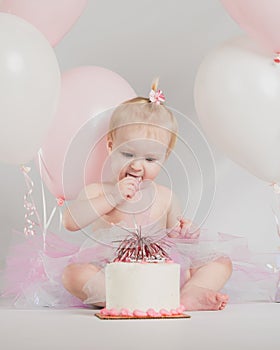 One Year Old Birthday Portraits with Smash Cake