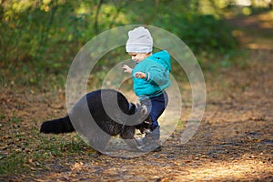 One year-old boy with raccoon