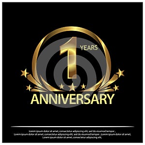 One years anniversary golden. anniversary template design for web, game ,Creative poster, booklet, leaflet, flyer, magazine, invit