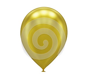One yellow golden balloon close up isolated on white
