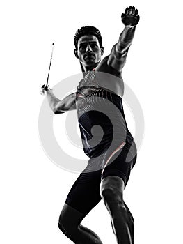 Young man athletics Javelin athlete isolated white background photo