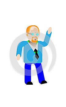 One young cute happy smile fun redhead white man hipster with good beard in glasses just and show up like it. Vector modern style photo