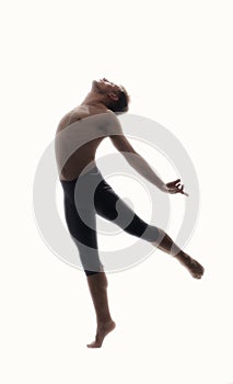 one young man, in movement towards top, moving up, ballet dancer,