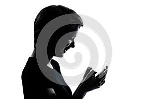 one young teenager girl telephone videophone video game silhouette photo