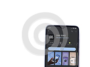 One Zero app play store page on smartphone on white background