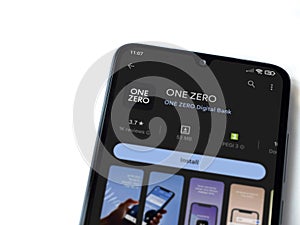 One Zero app play store page on smartphone on white background