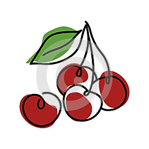 Oneline cherries.Trendy monoline,continuous line berry.Vector hand drawn illustration of healthy food