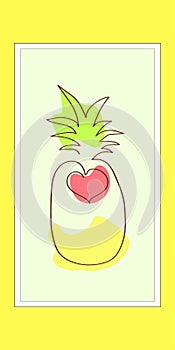 Oneline fruit cards. Line art trend color. Vector