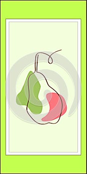 Oneline fruit cards. Line art trend colors. Vector