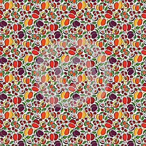 Oneline garden fruits seamless patternapple,pear,apricot,cherry,plum,gooseberry.Vector hand drawn illustration.Healthy food