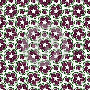 Oneline purple plums seamless pattern.Vector hand drawn illustration.Healthy food background in trendy style