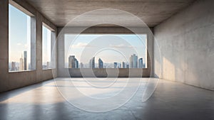 Onen empty, concrete room with one skylight.