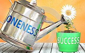 Oneness helps achieving success - pictured as word Oneness on a watering can to symbolize that Oneness makes success grow and it photo