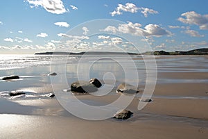 Oneness of rocks ocean clouds and hills, Antigonish, Nova Scotia Canada