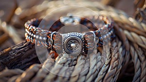 A oneofakind bracelet made from woven horsehair and sterling silver beads featuring a miniature saddle charm as the photo