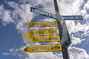 Oneroa road sign Waiheke Island New Zealand