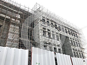Ongoing Progressive Construction site with scaffolding and shuttering