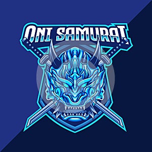 Oni mask samurai mascot logo template