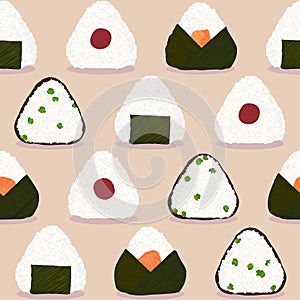 Onigiri pattern. Japanese dish. Rice ball types.