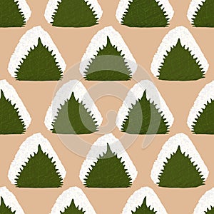 Onigiri in Perilla leaf. Seamless pattern.