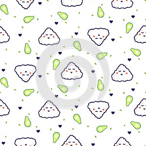 Onigiri rice ball avocado seamless food pattern.