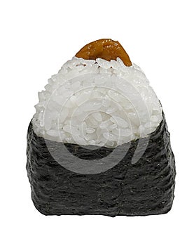 Onigiri Ume, pickled plum and rice ball with nori. Japanese traditional food. Food concept