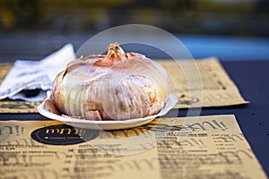 onion as table setting in a cafe.