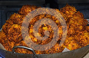 Onion Bhajis on a market stall