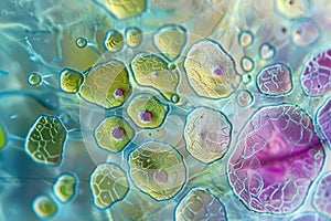 An onion cell under the microscope shows the typical plant cell features, detailed and precise