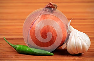 Onion, chilly and garlic