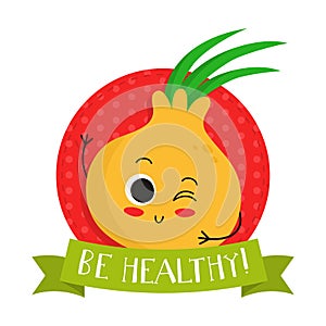 Onion, cute vegetable vector character badge