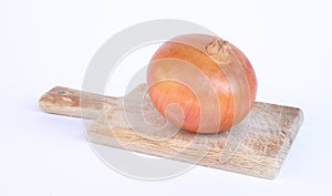 Onion and cutting board on white background