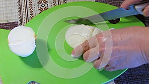 Onion Cutting. The Cook Finely Chops The Onions.