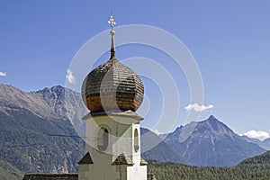 Onion dome of the church of Koefels in Tirol