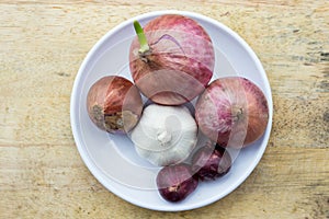 Onion and garlic on the plate