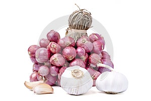 Onion and garlic put together as a group small and large and spices