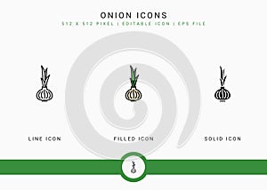 Onion icons set vector illustration with solid icon line style. Vegetable healthy concept.