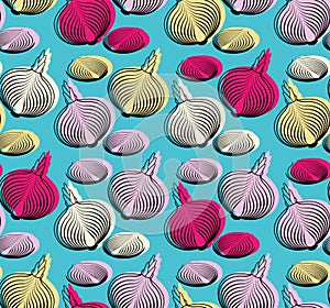 Onion pattern seamless. Onion bulb slice background. Vegetable texture