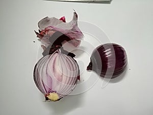 Onion, red onion, peeled onion, half onion