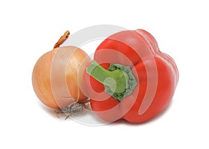 Onion and red pepper, isolated